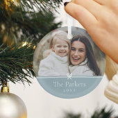 Blau | Einfaches Minimal Bow-Foto Ornament Aus Glas