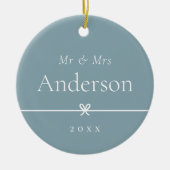 Blau | Einfaches Minimal Bow Wedding Foto Keramik Ornament (Vorne)