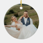 Blau | Einfaches Minimal Bow Wedding Foto Keramik Ornament (Hinten)