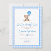 Blau elegant können wir warten Babydusche Einladung (Vorderseite)