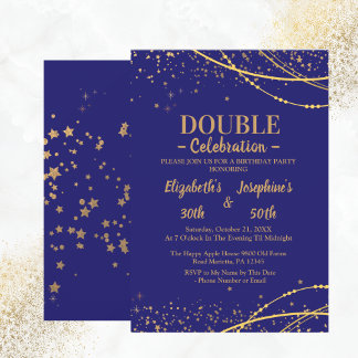Blau elegant mit goldenen Sternen Doppelgelenk Geb Einladung