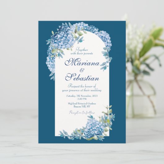 Blau Elegant Rustikal Einfaches Glossy und schön Save The Date (Stehend Vorderseite)
