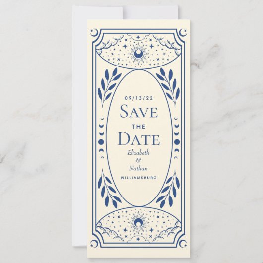 Blau Elegante Mystical Tarot Card Save the Date Einladung (Vorderseite)