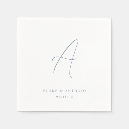 Blau | Elegante Thin Line Script Wedding Monogram Serviette (Vorderseite)