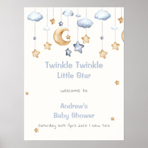 Blau Elegantes Funkeln Funkeln Babyparty Willkomme Poster