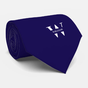 Blau Elegantes Monogramm + Name Krawatte