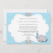 Blau - Elephant 🐘 Baby Foto - Christening Einladung (Vorderseite)