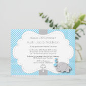 Blau - Elephant 🐘 Baby Foto - Christening Einladung (Stehend Vorderseite)