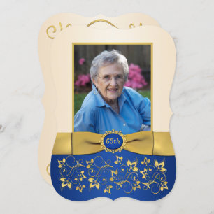 Blau, Elfenbein, Gold 65. Foto Geburtstagsfeier Ei Einladung