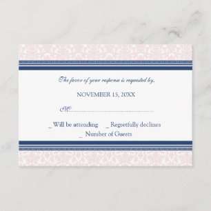 Blau errötet Damast UAWG Hochzeits-Karte RSVP Karte