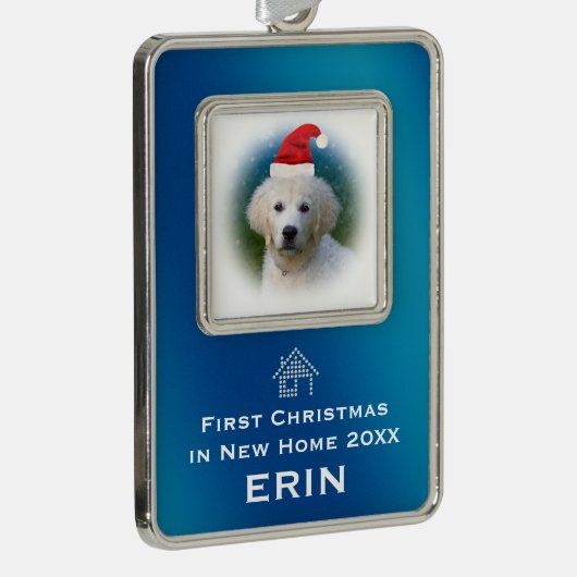 Blau-erstes Weihnachten im neuen Haustier-Foto des Rahmen-Ornament Silber (Rechts)