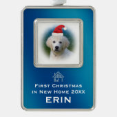 Blau-erstes Weihnachten im neuen Haustier-Foto des Rahmen-Ornament Silber (Vorderseite)