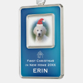 Blau-erstes Weihnachten im neuen Haustier-Foto des Rahmen-Ornament Silber (Links)