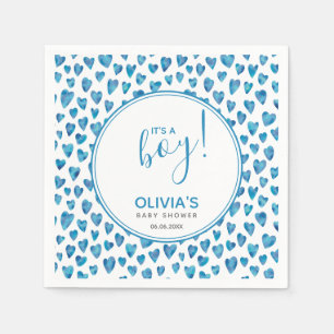 Blau Es ist ein Junge Herz Baby-Party Serviette