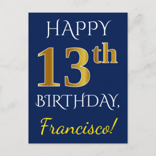 Blau, Falsches Gold 13. Geburtstag + Benutzerdefin Postkarte