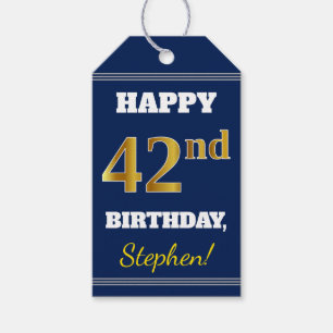 Blau, Falsches Gold 42. Geburtstag + Benutzerdefin Geschenkanhänger