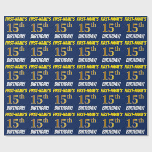 Blau, Falsches/Imitations-Gold, "15. GEBURTSTAG" Geschenkpapier