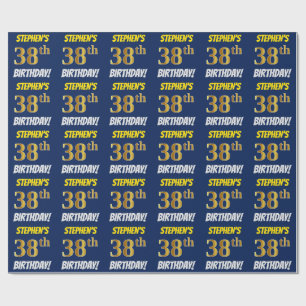 Blau, Falsches/Imitiertes Gold, "38. GEBURTSTAG" Geschenkpapier