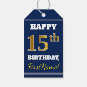 Blau, Falschgold 15. Geburtstag + Benutzerdefinier Geschenkanhänger