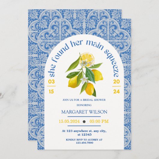 Blau fand sie ihr Haupt-Squeeze-Brautparty Einladung (Vorne/Hinten)