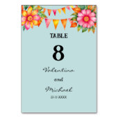 Blau farbenfrohe Blume Fiesta Mexican Wedding Tischnummer (Vorderseite)