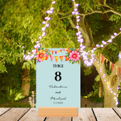 Blau farbenfrohe Blume Fiesta Mexican Wedding Tischnummer