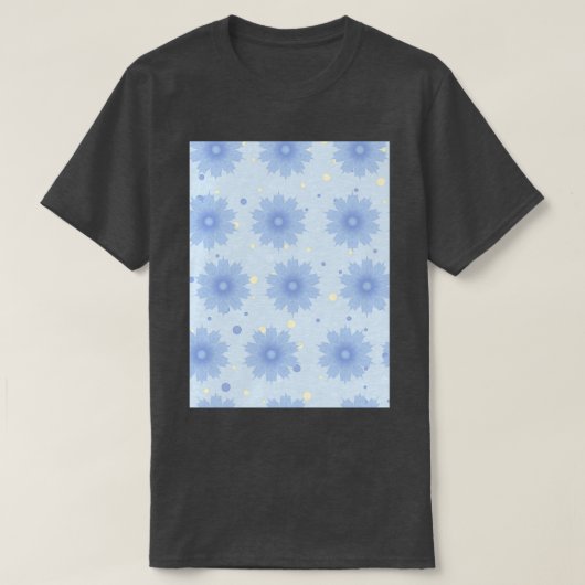 Blau-Farbtöne vermischen Blume mit Polka-Punkt-Hin T-Shirt (Design vorne)