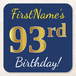 Blau, Faux-Gold 93. Geburtstag + Benutzerdefiniert Rechteckiger Pappuntersetzer