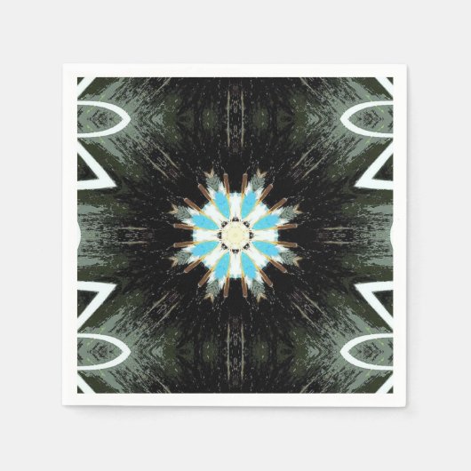 Blau Federn Sternburst geometrisch Serviette (Vorderseite)