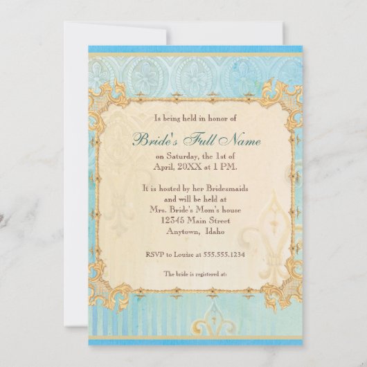 Blau Fleur di Lys Damask 2 - Hochzeits-Einladung Einladung (Rückseite)