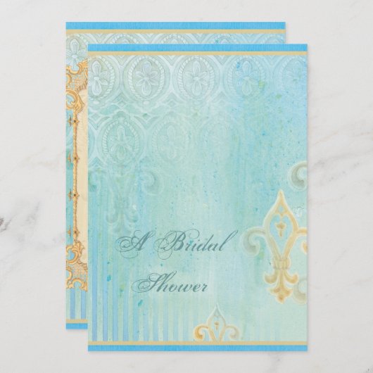 Blau Fleur di Lys Damask 2 - Hochzeits-Einladung Einladung (Vorne/Hinten)