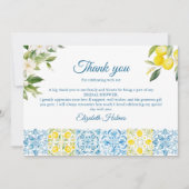 Blau-Fliesen und Zitronen-Brautparty Dankeskarte (Vorderseite)