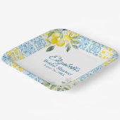 Blau-Fliesen und Zitronen-Brautparty Pappteller (Gewinkelt)