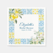Blau-Fliesen und Zitronen-Brautparty Serviette (Vorderseite)
