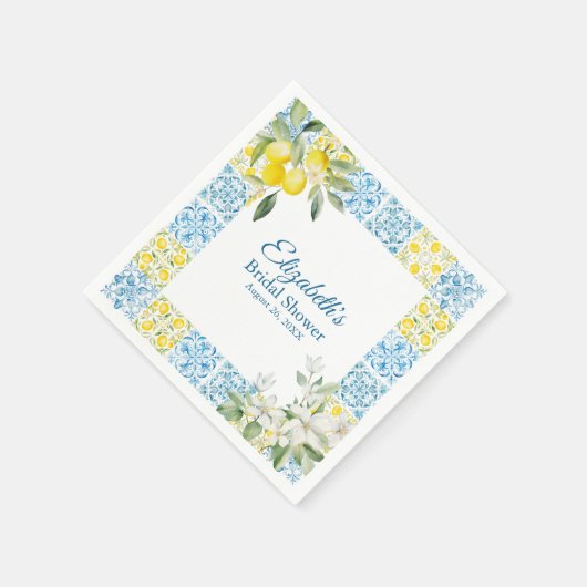 Blau-Fliesen und Zitronen-Brautparty Serviette (Ecke)