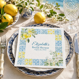 Blau-Fliesen und Zitronen-Brautparty Serviette