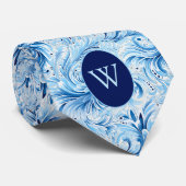 Blau floral Inspiriert Monogramm Krawatte (Gerollt)