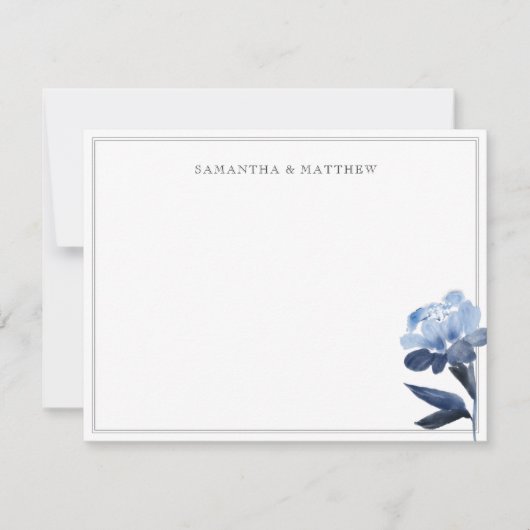 Blau Floral Wasserfarbe Zwei Grenzen Paar Mitteilungskarte (Vorderseite)