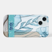 Blau florale Collage iPhone Gehäuse, aquamarin und iPhone 15 Hülle (Rückseite (Horizontal))