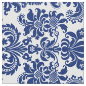 Blau florale Damaskus Custom Yellow Background Stoff (Nahaufnahme)