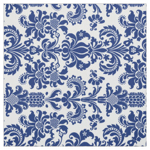 Blau florale Damaskus Custom Yellow Background Stoff