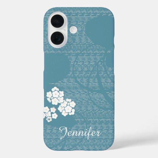 Blau florale weiße Blume, modern Minimalistisch, N Case-Mate iPhone Hülle (Rückseite)