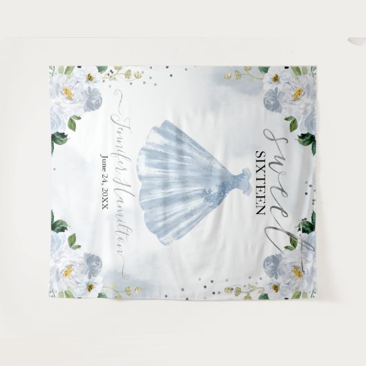 Blau florrosa Kleid Sweet 16 Hintergrund Wandteppich (Vorderseite (Horizontal))