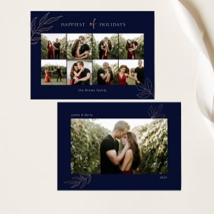 Blau Fröhlichste Feiertage Familienfoto-Collage Feiertagskarte