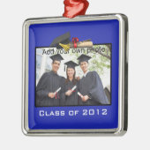 Blau Fügen Sie Ihr Foto / Jahr Abschluss hinzu Silbernes Ornament (Links)