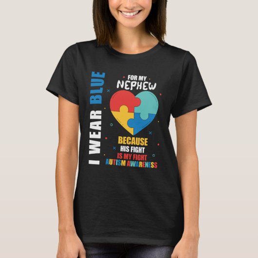 Blau für den Neffen Kampf Autismus-Bewusstsein Fam T-Shirt (Vorderseite)