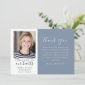 Blau für immer in unserem Herzen Foto Beerdigung Dankeskarte (Stehend Vorderseite)