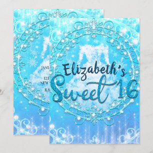 Blau gefrorenes Winter-Eis-Kleid süße 16-Party Einladung