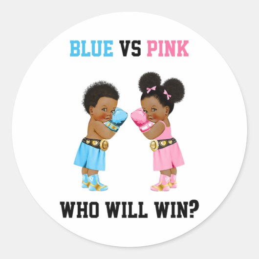 Blau gegen Pink Wer wird das Box-Thema Geschlecht Runder Aufkleber (Vorderseite)