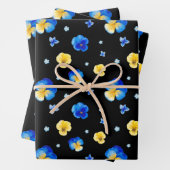 Blau-Gelb-Aquarellfarben Blume Schwarz Geschenkpapier Set (Beispiel)